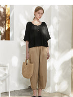 100% Cotton Wide-leg Cropped Trousers With Pockets And No Stretch