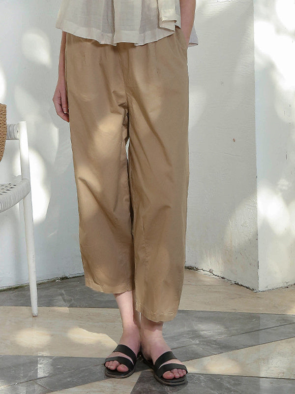 100% Cotton Wide-leg Cropped Trousers With Pockets And No Stretch