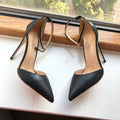 Black Matte Ankle Strap Pointy Toe High Heel Shoes for Women