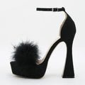 Pink Feather Fluffy High Heels Platform Sandals for Women