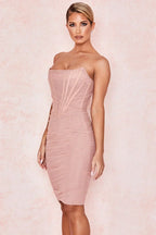 Irene Elevated Figure Hugging Evening Dress with Corset Detail and Strapless Design Wear Edit