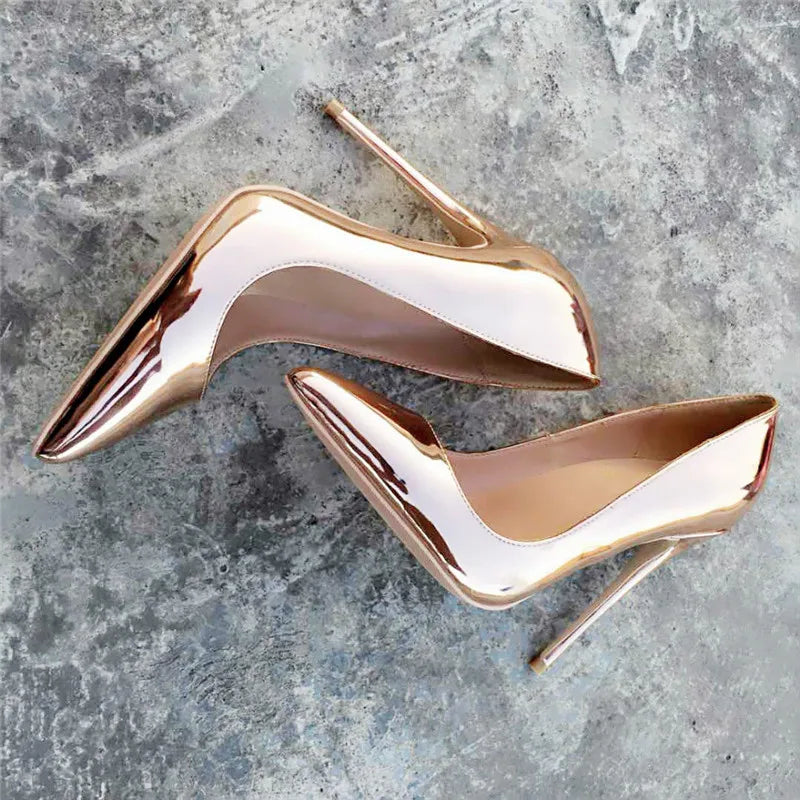 Gold Pointed Toe Stiletto High Heels for Sexy Women