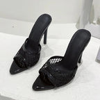 Green Mesh Pointed Toe High Heels Pumps Slippers