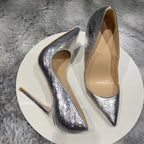 Silver Crocodile-Effect Women Sexy Pumps in 8cm, 10cm, and 12cm Pointed Toe High Heels