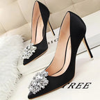 Kitten Heel Rhinestone Pumps for Women's Wedding High Heels