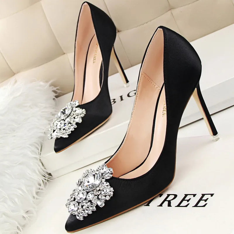 Kitten Heel Rhinestone Pumps for Women's Wedding High Heels