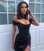 DressBetty - Runway Fashion Sexy Off-Shoulder Split Red Corset Dress