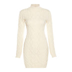 One Step Knitted Long Sleeve Backless Mini Dress