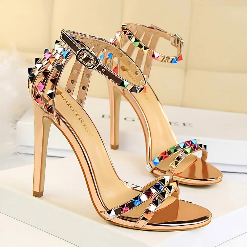 Rivet High Heels Roman Style Sandals Stiletto Heels for Women