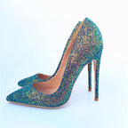 Shiny Green Sequins Pointy Toe High Heel Stiletto Pumps