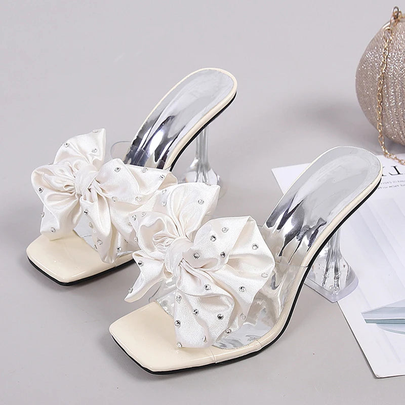Crystal Bow High Heels Slippers Shoes for Women