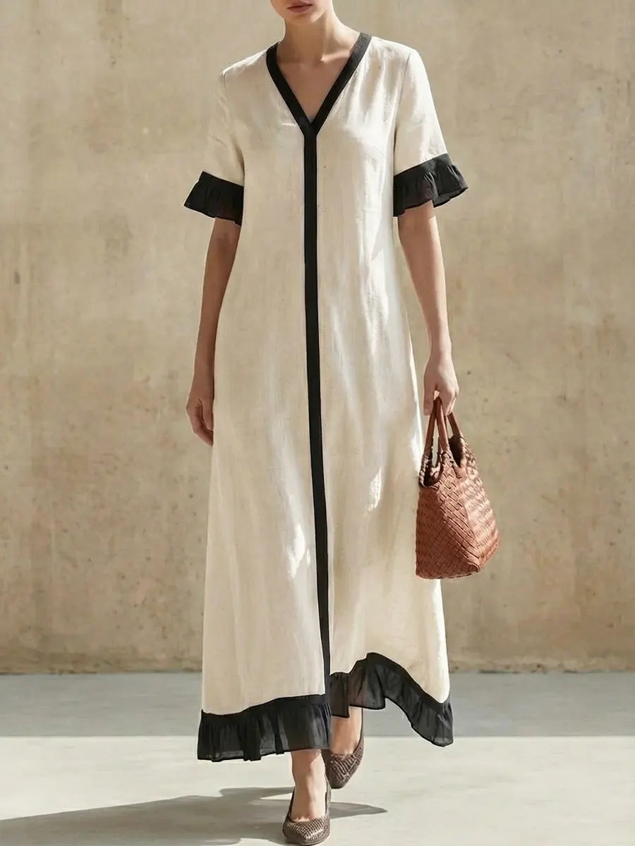 Solid Color Patchwork Dress, Gentle And Simple Long Skirt