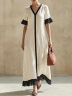 Solid Color Patchwork Dress, Gentle And Simple Long Skirt