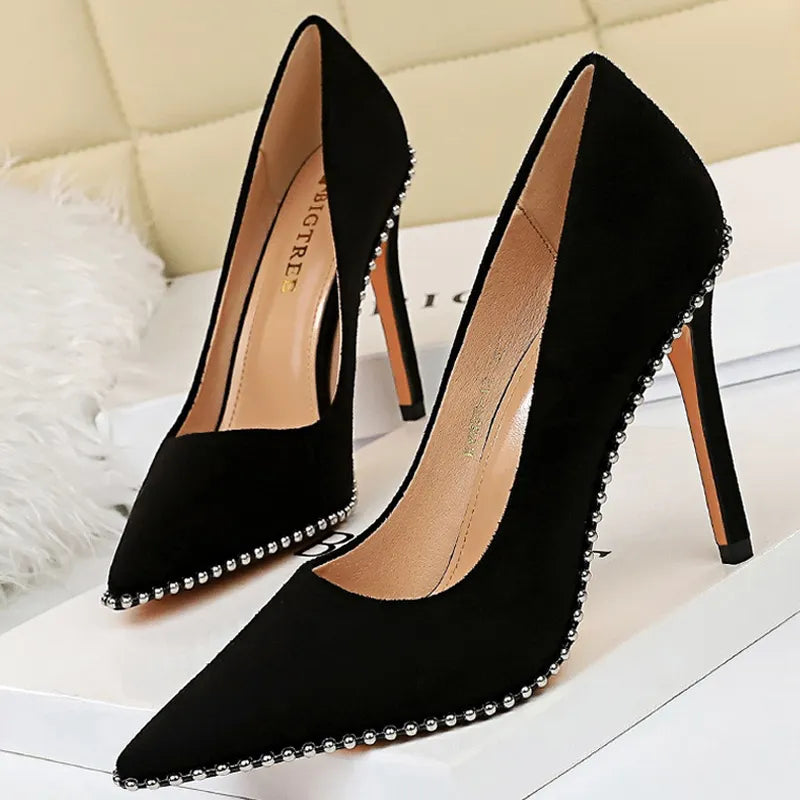 Sexy Party Rivet Woman Pumps - High Heels Stiletto in Pu Leather