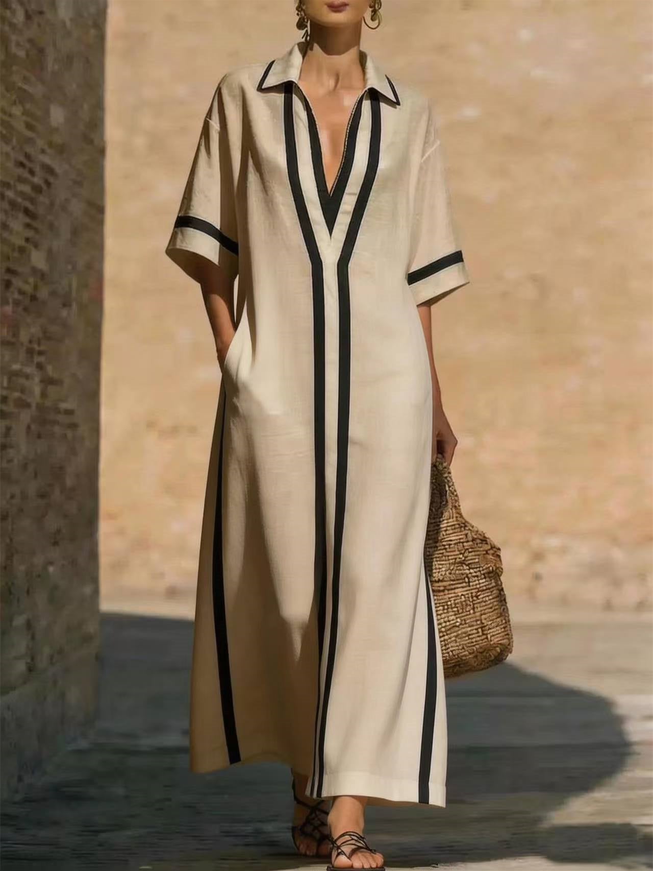 Solid Color Patchwork Dress, Gentle And Simple Long Skirt