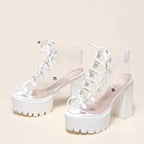 Green Transparent PVC Platform Boots for Women