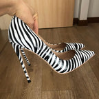 Matte Zebra Printed Women Pointed Toe Extremely High Heels