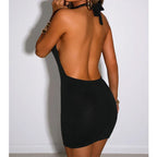 Halter Neck Ribbed Knit Side Cut Out Backless Mini Dress