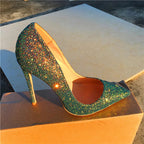 Shiny Green Sequins Pointy Toe High Heel Stiletto Pumps