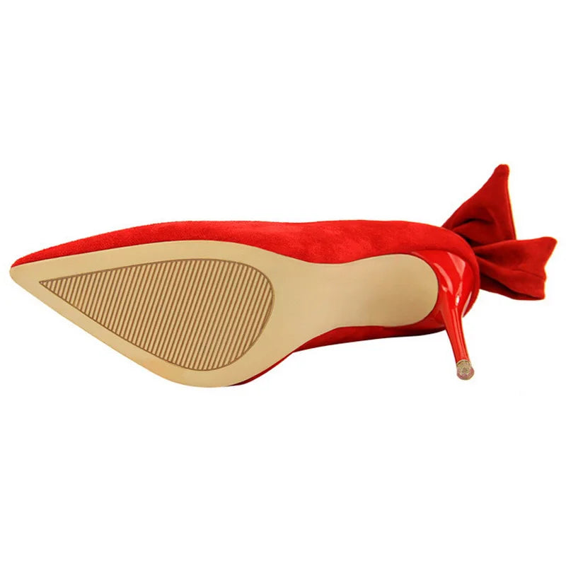 Suede High Heels with Bow-knot Detail Stiletto Pumps for Women