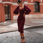 Wrap Bust Puff Sleeve Bodycon Mini Dress