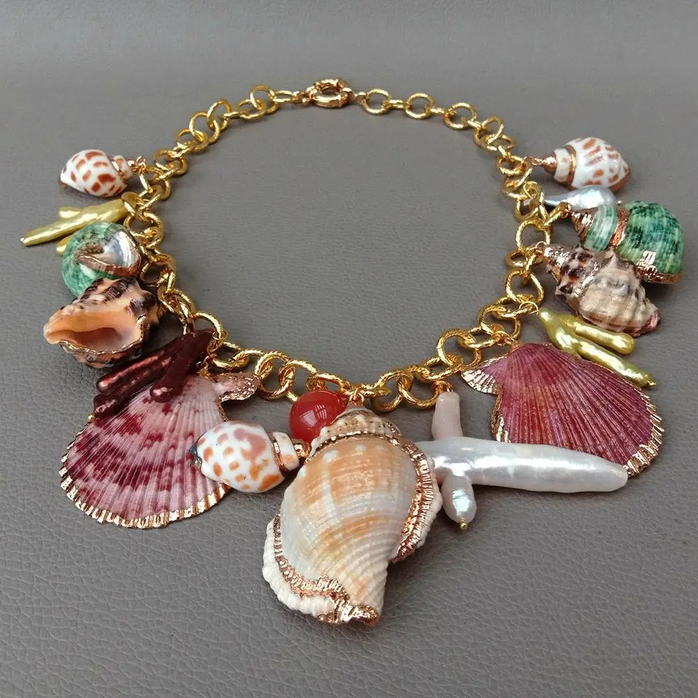 Chunky Sea Shell Pearl Chain Necklace