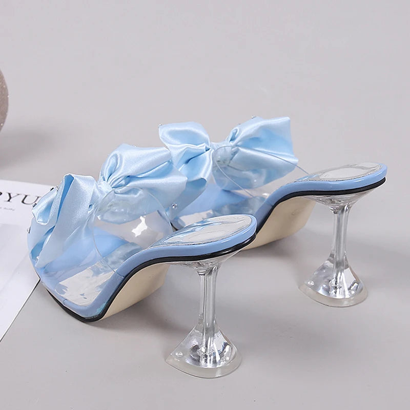 Crystal Bow High Heels Slippers Shoes for Women