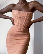 Tatiana Timeless Figure Hugging Evening Dress with Corset Detail and Strapless Design Elevated Occasion Wear