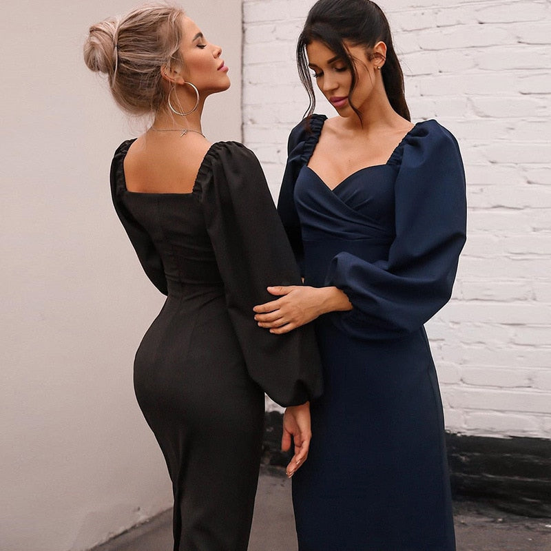 Wrap Bust Puff Sleeve Bodycon Mini Dress