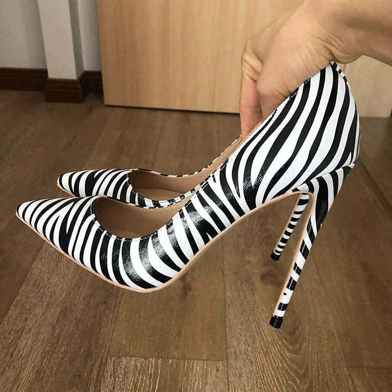 Matte Zebra Printed Women Pointed Toe Extremely High Heels
