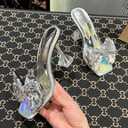 Clear PVC Crystal Heeled Women Slippers
