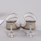 Elegant Square Toe Spike Heels Pumps Mesh Slippers for Summer Women