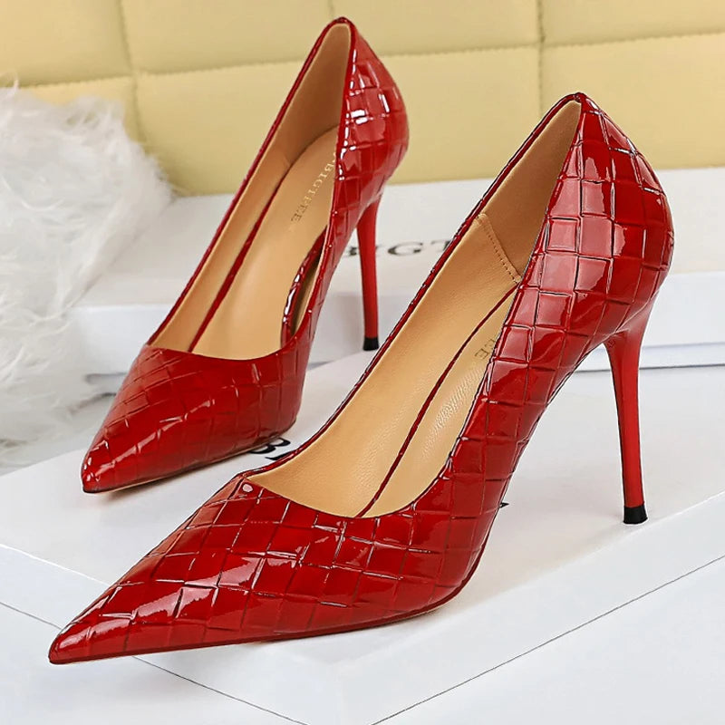 Serpentine High Heel Patent Leather Woman Pumps for Sexy Party Shoes