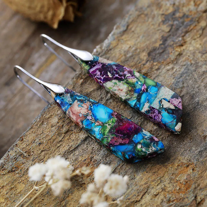 Imperial Jasper Leaf Pendant Dangle Drop Earrings Jewelry