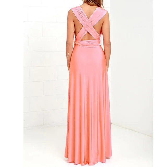 Convertible Wrap Strap Halter Waist Band High Slit Swing Maxi Dress