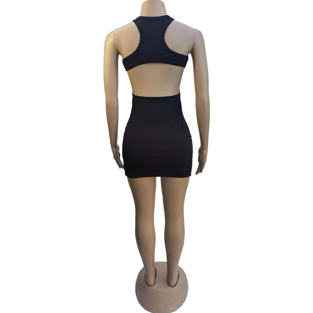 Ribbed Knit Scoop Neck Side Cutout Bodycon Mini Dress