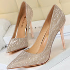 Silver Champagne Sequins Stiletto Wedding Shoes Women High Heels