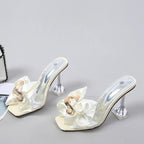 Pink Butterfly-knot Designer Sandals with Clear Heels