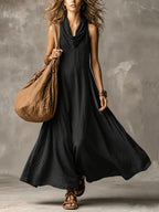 Solid Color Color-blocked Patchwork Versatile Dress