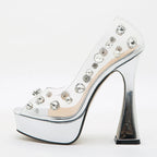 PVC Transparent Peep Toe Platform Chunky Sandals for Fashionable Ladies