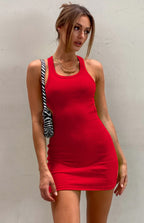 Ribbed Knit Scoop Neck Side Cutout Bodycon Mini Dress