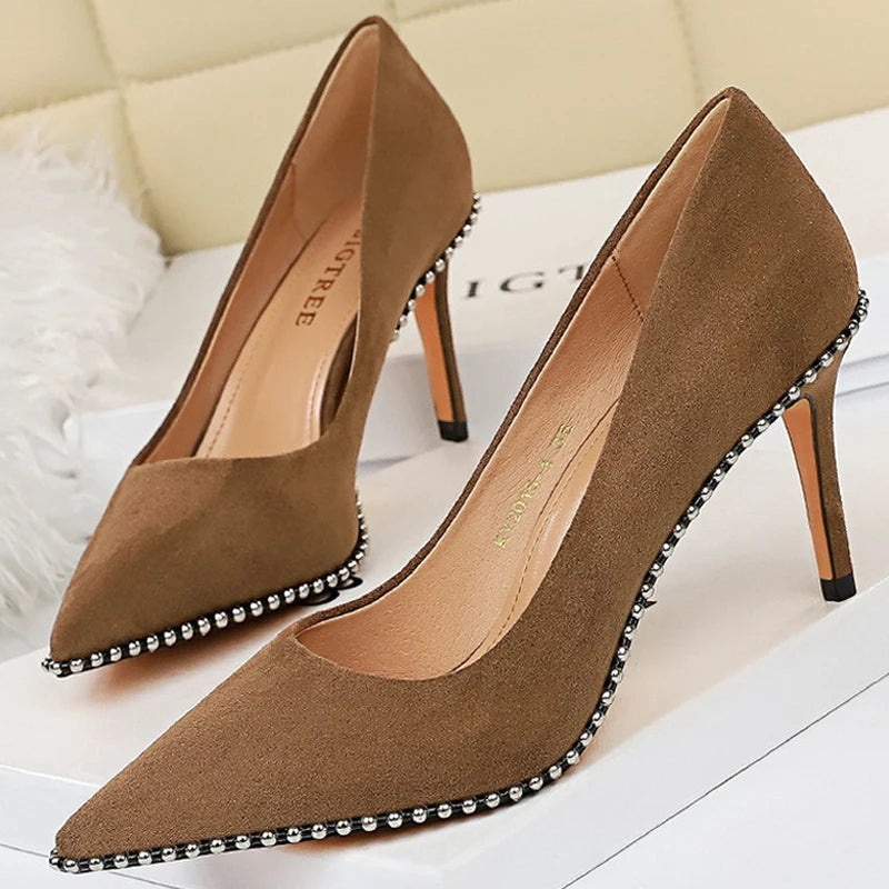Sexy Party Rivet Woman Pumps - High Heels Stiletto in Pu Leather