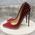 Black Red Women Sexy Spikes Pointy Toe High Heel Party Shoes