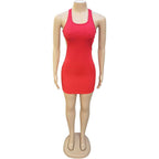 Ribbed Knit Scoop Neck Side Cutout Bodycon Mini Dress