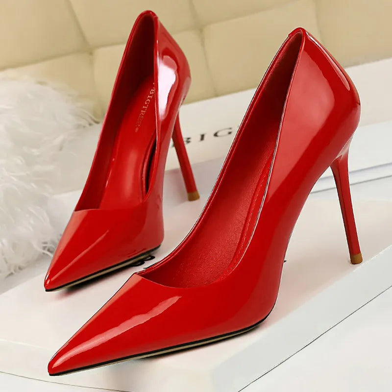 Patent Leather High Heel Stiletto Pumps for Women in Office OL Fashion