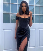 DressBetty - Runway Fashion Sexy Off-Shoulder Split Red Corset Dress