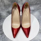 Dark Red Pointy Toe High Heel Wedding Bridal Shoes