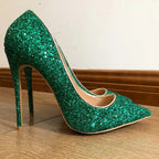 Green Glitter Pointed Toe Stilletto Pumps for Women - Sparkly Party High Heels