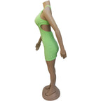 Ribbed Knit Scoop Neck Side Cutout Bodycon Mini Dress