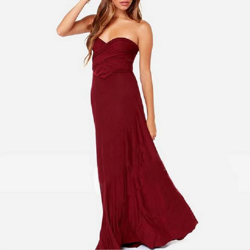 Convertible Wrap Strap Halter Waist Band High Slit Swing Maxi Dress